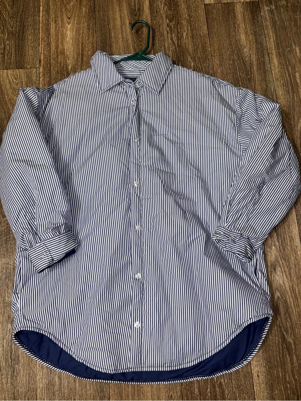 Forever 21 Blue and White Striped women Button-Up oversized jacket